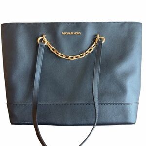 Michael Kors Black Tote with Gold Chain